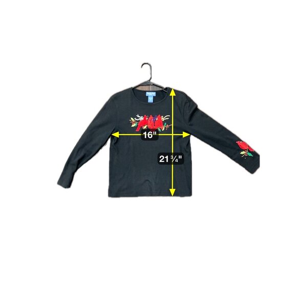 Paradise Bay Cardinal Christmas Long Sleeve Top Black Red Small Petite Holiday - Picture 6 of 9
